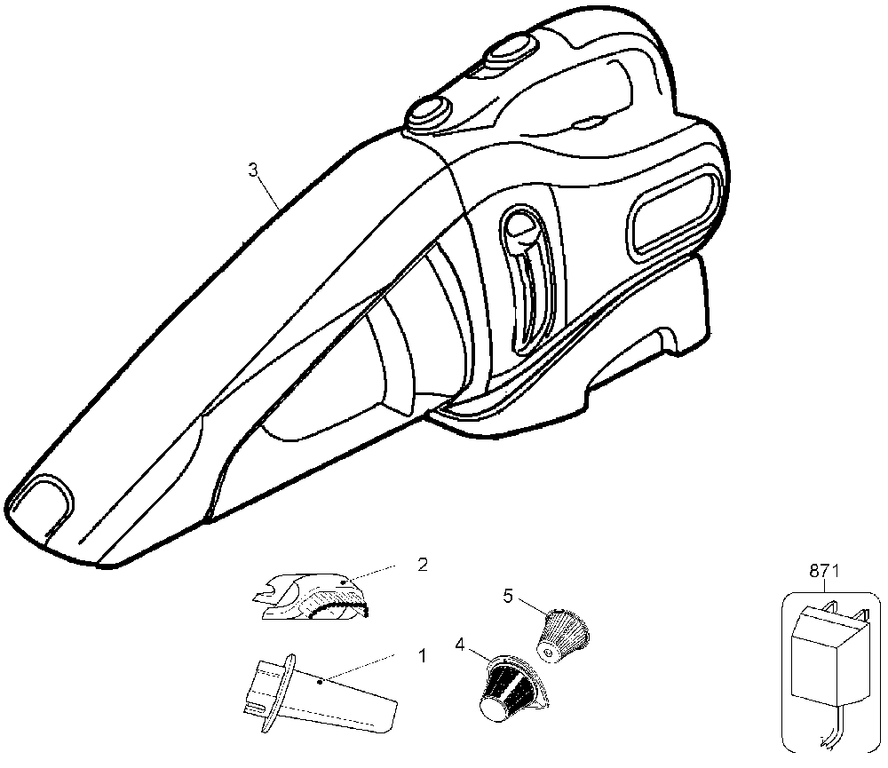 Exploded Diagram A Diagram and Parts List for CHV1408E Type 1 Black and Decker Hand Vacuum